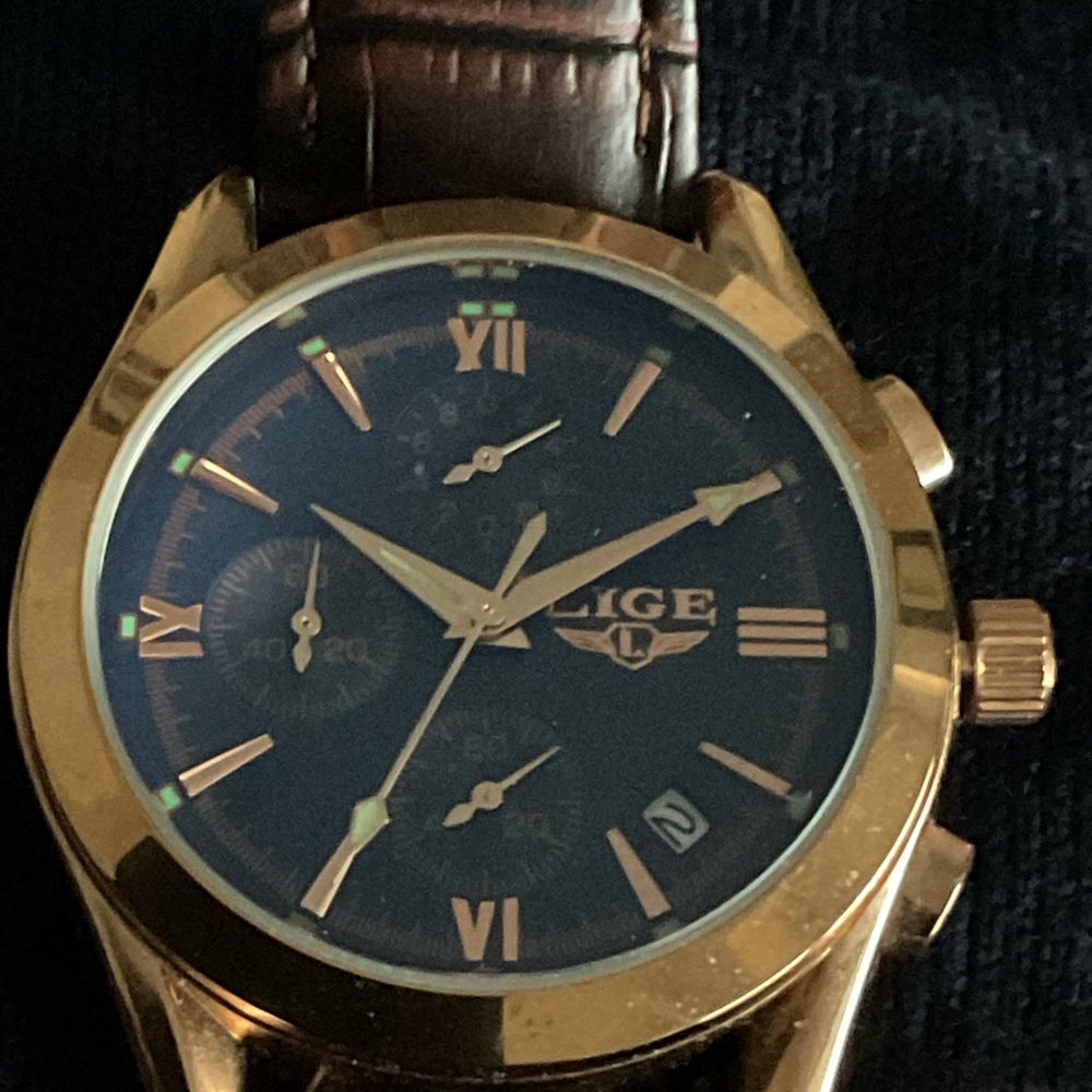 Superb Lige Quartz Chronograph w Date Box/Papers EUC